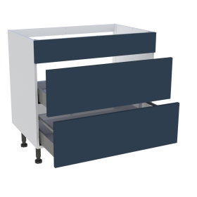 Meuble bas cuisson cuisine 1 faux tiroir, 2 casseroliers H. 87 cm x L. 90 cm - Bleu nuit mat