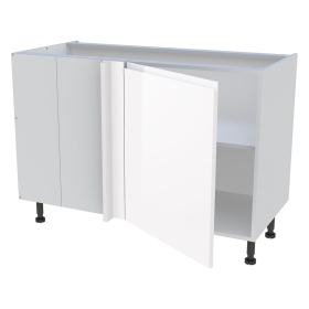 Meuble bas d'angle cuisine 1 porte H.87 cm x L. 120 cm - Blanc brillant sans poignée