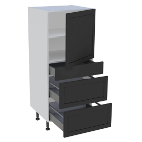 Demi colonne cuisine 1 porte, 1 tiroir, 2 casseroliers H.129,6 cm x L. 60 cm - Noir cadre