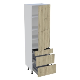 Colonne cuisine 2 portes, 1 tiroir, 2 casseroliers H.216,6 cm x L. 60 cm - Chêne doré