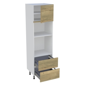 Colonne cuisine 1 porte, 2 casseroliers H.216,6 cm x L. 60 cm - Chêne structuré