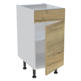 Meuble bas cuisine 1 porte, 1 faux tiroir H.87 cm x L. 40 cm - Chêne structuré