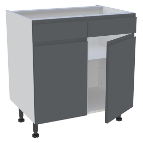 Meuble bas cuisine 2 portes, 2 faux tiroirs H.87 cm x L. 80 cm - Gris ardoise mat sans poignee