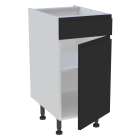 Meuble bas cuisine 1 porte, 1 faux tiroir H.87 cm x L. 40 cm - Noir mat sans poignée
