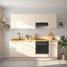 Cuisine complète Lin mat 220 cm avec meuble hotte