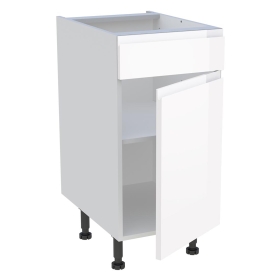 Meuble bas cuisine 1 porte, 1 faux tiroir H.87 cm x L. 40 cm - Blanc brillant sans poignée