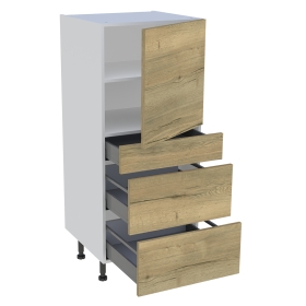 Demi colonne cuisine 1 porte, 1 tiroir, 2 casseroliers H.129,6 cm x L. 60 cm - Chêne structuré