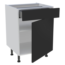 Meuble bas cuisine 1 porte, 1 tiroir H.87 cm x L. 60 cm - Noir mat