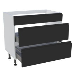 Meuble bas cuisson cuisine 1 faux tiroir, 2 casseroliers H. 87 cm x L. 90 cm - Noir mat sans poignée