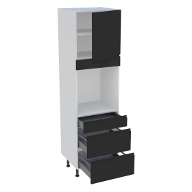 Colonne cuisine 1 porte, 1 tiroir, 2 casseroliers H.216,6 cm x L. 60 cm - Noir mat sans poignée