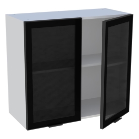 Meuble haut cuisine 2 portes H.72 cm x L. 80 cm - Porte vitrée noire