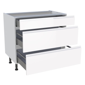 Meuble bas cuisine 1 tiroir, 2 casseroliers H.87 cm x L. 90 cm - Blanc brillant sans poignée
