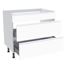 Meuble bas cuisson cuisine 1 faux tiroir, 2 casseroliers H. 87 cm x L. 90 cm - Blanc mat sans poignée