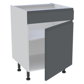 Meuble bas cuisine 1 porte, 1 faux tiroir H.87 cm x L. 60 cm - Gris ardoise mat sans poignee