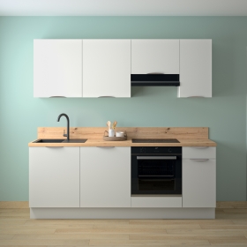 Cuisine complète Blanc mat 220 cm avec meuble hotte