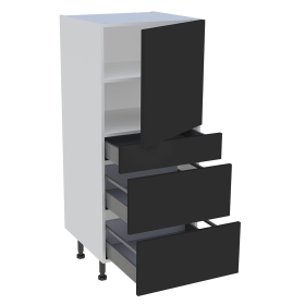 Demi colonne cuisine 1 porte, 1 tiroir, 2 casseroliers H.129,6 cm x L. 60 cm - Noir mat