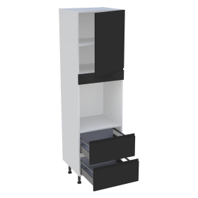 Colonne cuisine 1 porte, 2 casseroliers H.216,6 cm x L. 60 cm - CF2C1P - Noir mat sans poignée