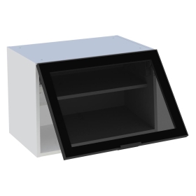 Meuble haut cuisine 1 porte relevante H.43,2 cm x L. 60 cm - Porte vitrée noire
