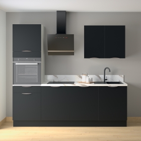 Cuisine complète Noir mat 240 cm avec meuble colonne