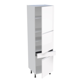 Colonne cuisine 3 portes, 1 tiroir H.216,6 cm x L. 60 cm - Blanc brillant sans poignée