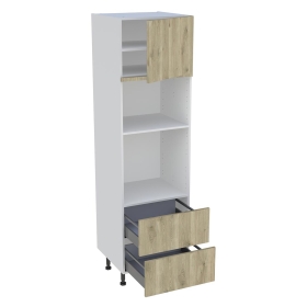 Colonne cuisine 1 porte, 2 casseroliers H.216,6 cm x L. 60 cm - Chêne doré
