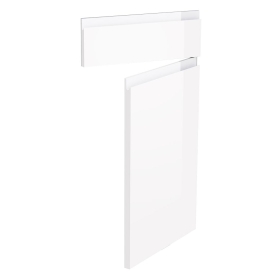 Kit façade meuble cuisine Blanc Brillant Sans Poignée 1 porte, 1 faux tiroir H. 71,7 cm x L. 39,7 cm