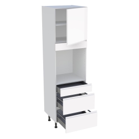 Colonne cuisine 1 porte, 1 tiroir, 2 casseroliers H.216,6 cm x L. 60 cm - Blanc brillant sans poignée