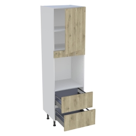 Colonne cuisine 1 porte, 2 casseroliers H.216,6 cm x L. 60 cm - CF2C1P - Chêne doré