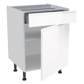 Meuble bas cuisine 1 porte, 1 tiroir H.87 cm x L. 60 cm - Blanc brillant sans poignée