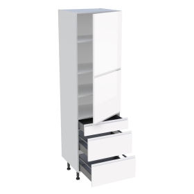 Colonne cuisine 2 portes, 1 tiroir, 2 casseroliers H.216,6 cm x L. 60 cm - Blanc brillant sans poignée