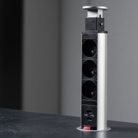 Bloc 3 prises électriques escamotable avec ports USB