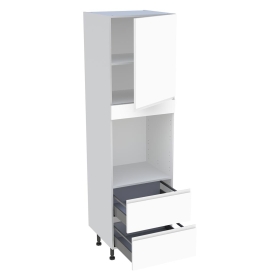 Colonne cuisine 1 porte, 2 casseroliers H.216,6 cm x L. 60 cm - CF2C1P - Blanc mat sans poignée