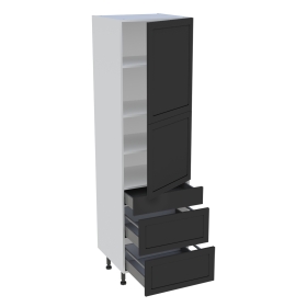 Colonne cuisine 2 portes, 1 tiroir, 2 casseroliers H.216,6 cm x L. 60 cm - Noir cadre