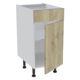 Meuble bas cuisine 1 porte, 1 faux tiroir H.87 cm x L. 40 cm - Chêne doré