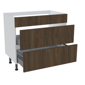 Meuble bas cuisson cuisine 1 faux tiroir, 2 casseroliers H. 87 cm x L. 90 cm - Noyer foncé