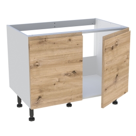 Meuble bas cuisine 2 portes pour évier timbre H.72,6 cm x L. 90 cm  - Chêne naturel sans poignée
