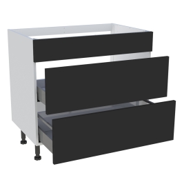 Meuble bas cuisson cuisine 1 faux tiroir, 2 casseroliers H. 87 cm x L. 90 cm - Noir mat