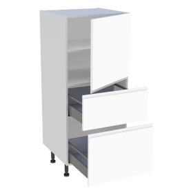 Demi colonne cuisine 1 porte, 2 casseroliers H.129,6 cm x L. 60 cm - Blanc mat sans poignée