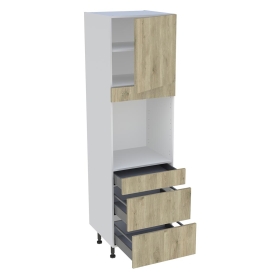 Colonne cuisine 1 porte, 1 tiroir, 2 casseroliers H.216,6 cm x L. 60 cm - Chêne doré