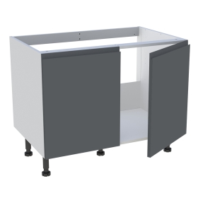 Meuble bas cuisine 2 portes pour évier timbre H.72,6 cm x L. 90 cm  - Gris ardoise mat sans poignee