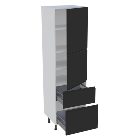 Colonne cuisine 2 portes, 2 casseroliers H.216,6 cm x L. 60 cm - Noir mat sans poignée
