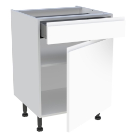 Meuble bas cuisine 1 porte, 1 tiroir H.87 cm x L. 60 cm - Blanc mat sans poignée