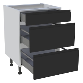 Meuble bas cuisine 1 tiroir, 2 casseroliers H.87 cm x L. 60 cm - Noir mat sans poignée