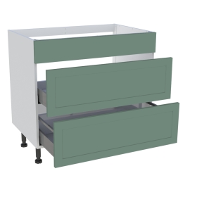 Meuble bas cuisson cuisine 1 faux tiroir, 2 casseroliers H. 87 cm x L. 90 cm - Vert sauge cadre