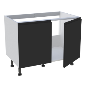 Meuble bas cuisine 2 portes pour évier timbre H.72,6 cm x L. 90 cm  - Noir mat sans poignée