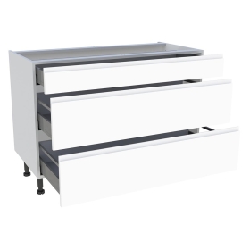 Meuble bas cuisine 1 tiroir, 2 casseroliers H.87 cm x L. 120 cm - Blanc mat sans poignée