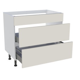 Meuble bas cuisson cuisine 1 faux tiroir, 2 casseroliers H. 87 cm x L. 90 cm - Lin mat