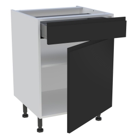 Meuble bas cuisine 1 porte, 1 tiroir H.87 cm x L. 60 cm - Noir mat sans poignée