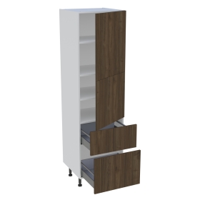 Colonne cuisine 2 portes, 2 casseroliers H. 216,6 cm x L. 60 cm - Noyer foncé