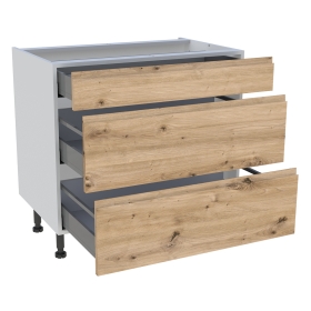 Meuble bas cuisine 1 tiroir, 2 casseroliers H.87 cm x L. 90 cm - Chêne naturel sans poignée